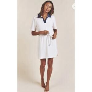 Trovata Birds of Paradis Althea Terry Cloth Dress in White Blue Size Medium
